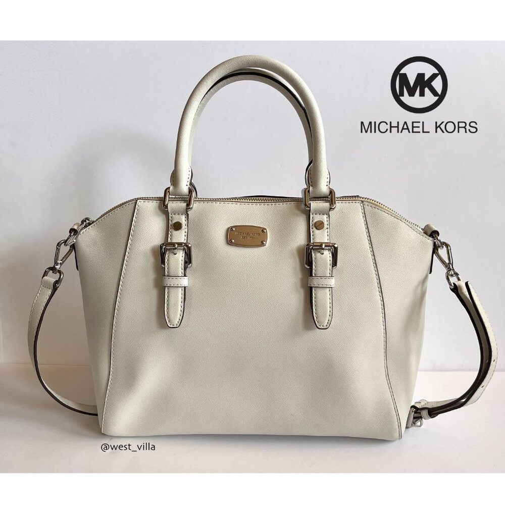 Michael Kors Ciara Large White Saffiano Leather Satchel Shoulder Bag
